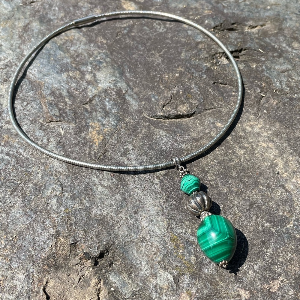 Malachite Sterling Green Pendant Necklace - Picture 3 of 8